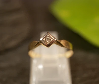 Wunderbarer 333 8 K Gold Ring Bicolor Diamant Vintage Retro Viereck Raute - Bild 1 von 4