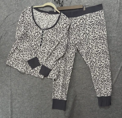 Juego de Pijama Térmico Victorias Secret Talla XL Gris Leopardo Henley Tejido Waffle Foto 1 de 4