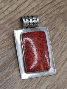 Vintage Sterling Silver Red Coral Pendant - Picture 1 of 4
