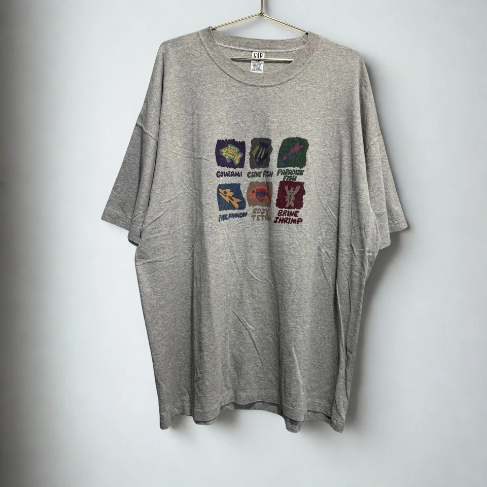 Camiseta Gráfica Vintage GAP Tipos de Peces Para Hombre Grande Puntada Única Hecha en EE. UU. Foto 1 de 4
