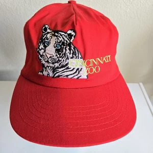 Vintage Cincinnati Zoo rote Mütze Kappe Druckknopflasche weiß Tiger Trucker Katzenhaus - Bild 1 von 6