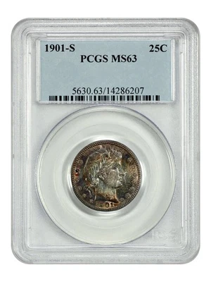 1901-S 25C PCGS MS63 - Barber Quarter - Famous Key Date - Image 1 of 4