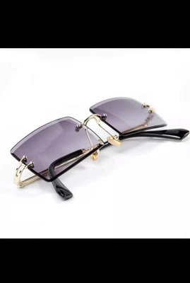 Gafas de sol de hip hop con montura rectangular sin montura de tinte degradado púrpura para hombre Foto 1 de 4