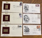 LOT OF 6 FIRST DAY OF ISSUE GOLD PLATED STAMPS AND ENVELOPES