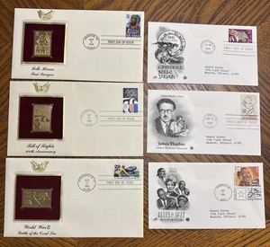 LOTTO 6 FRANCOBOLLI E BUSTE PLACCATI ORO PRIMO GIORNO DI EMISSIONE - Foto 1 di 7