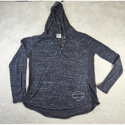 Women's Harley Davidson Size XL Hoodie Top Gray Lace Trim Button American Legend - Image 1 of 4