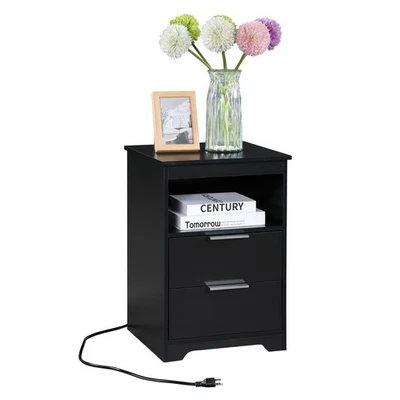 Nightstand W Charging Station End Table W 2 Drawers Drawer Opening Shelf - Image 1 of 4