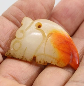 Collection ,-carved Chinese HeTian white jade beast amulet pendant D607 - Picture 1 of 4