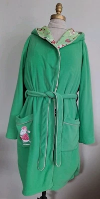 NICK&NORA WOMENS SZ L/XL HOODED LINED BELTED BATH ROBE XMAS FLEECE GREEN - Image 1 of 4
