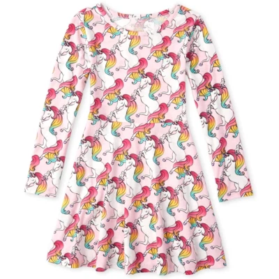 Nuevo con etiquetas Vestido Patinador Manga Larga The Childrens Place Unicorn Niñas Talla 14 Foto 1 de 2