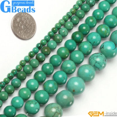 Natural Vintage Old Turquoise Round Beads For Jewelry Making Free Shipping 15" - Image 1 of 4