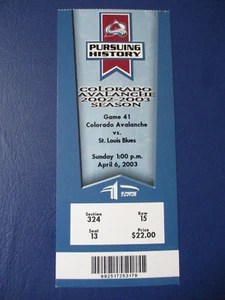 2003 PATRICK ROY FINAL WIN AND REGULAR SEASON GAME FULL TICKET STUB AVALANCHE * - Picture 1 of 3