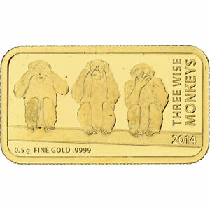 [#1271279] Tanzania, 1500 shillings, Three Wise Monkeys, 2014, Proof, Gold, MS