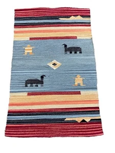World Market Handmade Rug Rectangular Aztec Llama Southwestern 24 x 36 Colorful - Picture 1 of 4