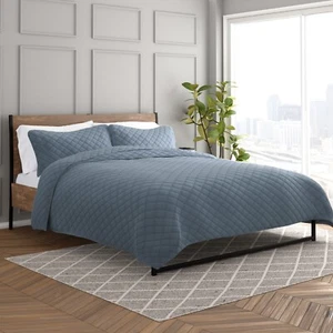 Kaycie Gray Fashion Lightweight 3Pc Quilt Sets in Stripe, Floral & Diamond Stich - Picture 1 of 110