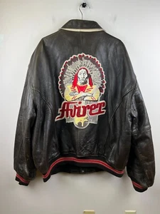 Vintage Avirex Senecas Varsity Leather Jacket Size 4XL Native America Indian 90s - Picture 1 of 17