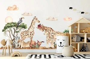 African Wild Animals Giraffe Family Removable Wall Decal Sticker Room Gift Decor - Picture 1 of 5
