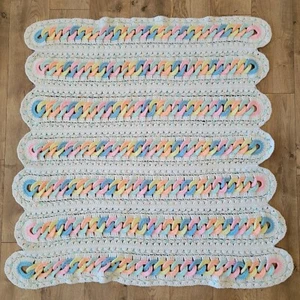 Handmade Crochet Baby Blanket Pastel Circle Ring Loops 40” x 43” - Picture 1 of 7