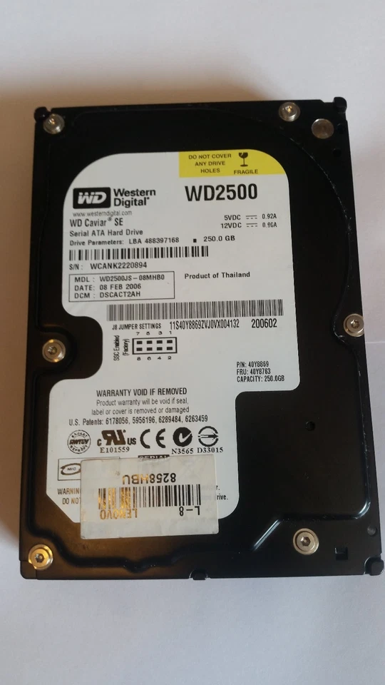 WESTERN DIGITAL WD2500JS-08MHB0 250GB SATA HARD DRIVE  DCM: DSCACT2AH - Image 1 of 2