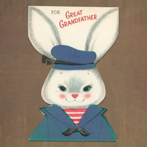 Unused Vintage Hallmark FATHER'S DAY Card FOR GREAT GRANDFATHER, Flocked Rabbit - Picture 1 of 6