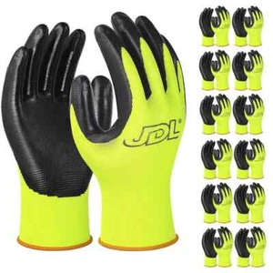 Green Nitrile Coating Gloves Oil Resistant Touchscreen 12 Pack - Picture 1 of 4