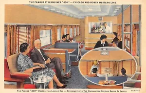 Chicago North Western Line 400" Streamliner Aussicht Lounge Auto Vintage Postkarte - Bild 1 von 2