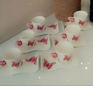 12x Turkish Coffee Cups Saucers Set Glass. - Picture 1 of 3