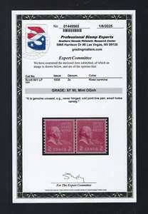 #841 Coil Line Pair, Small Holes Var.  PSE XF 90, Mint OGnh w/ PSE Cert.-Scarce! - Picture 1 of 2