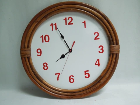 18" Quartz Wall Clock Triple Bamboo Wood Frame White & Red Dial Handmade in USA Cover