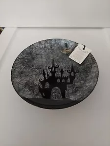 Art Glass HALLOWEEN CASTLE Round Pedestal Plate - Picture 1 of 5