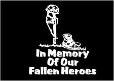Military Decal In Memory of Our Fallen Heroes gun helmet boots vinyl sticker x 2