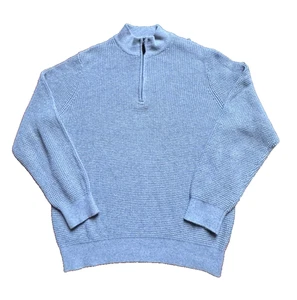L.L. Bean Pullover Herren L grau Viertelreißverschluss Mock Waffelstrick Baumwolle Kaschmirmischung - Bild 1 von 6