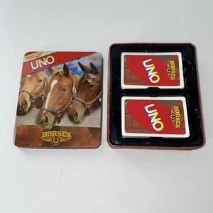 Uno Horses Card Game 2009 Complete But No Rules Fundex Horseplay Damaged Tin - Picture 1 of 4