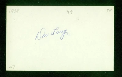 381, Don Lang, Original Signed/Autograph, Index Card, Reds, "1938" - Image 1 of 4