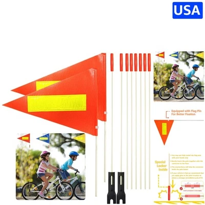 2 Pcs Bike Safety Flag with 6ft Adjustable Pole - Waterproof & Reflective Orange - Image 1 of 4