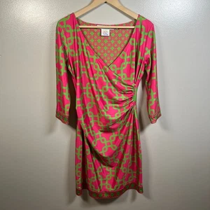 Gretchen Scott Jerseykleid gerafft City unchained Gr. Small rosa grün Stretch - Bild 1 von 10