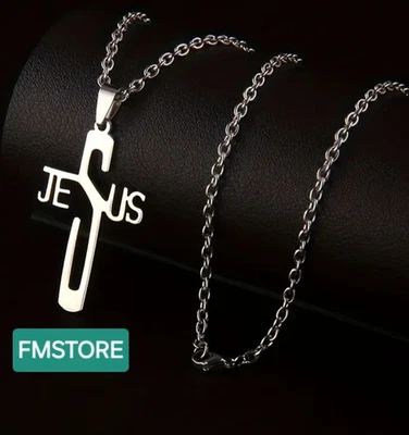 Collana con ciondolo croce in acciaio inox da uomo catenina rosario Bibbia Jesus - Immagine 1 di 4