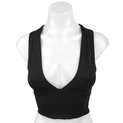 Camiseta sin mangas recortada Aritzia Wilfred Free negra sumergida en V talla XS Foto 1 de 4