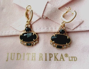Judith Ripka Ohrringe 14K vergoldet SS schwarzer Onyx mit weißem Topas JR Etui - Bild 1 von 9