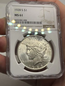 1928-S $1 NGC MS61 dollaro argento pace! Bel richiamo visivo! Better Date*** - Foto 1 di 8