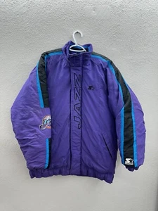 Starter Jacket Size Large Utah Jazz NBA Purple Black Zip Up Insulated Puffer VTG - Picture 1 of 16
