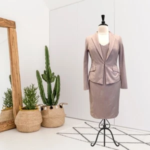 White House Black Market Womens 14 Blazer Jacket Sheath 2PC Business Dress Beige - Picture 1 of 24