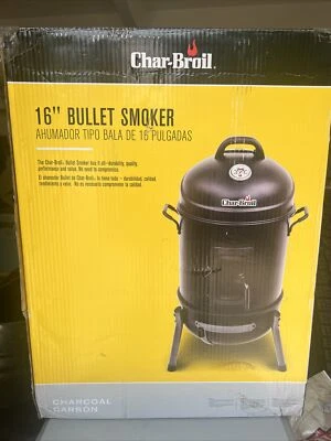 16" Bullet Charcoal Smoker Dual Carry Handle Lid Temp Gauge Outdoor Camping - Image 1 of 2