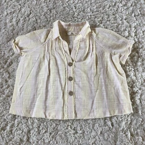 Free People We the Free Womens Oversized Crop Top Plaid Small Light Yellow - Picture 1 of 9