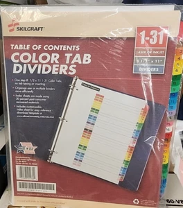 Table of Contents Color Tab Dividers 8 1/2 x 11/1-31 laser or inkjets/ lot of 2 - Picture 1 of 4