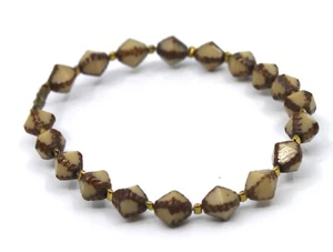 Seasonal Whispers Beige & Brown Bead Crystal Stones Bangle Bracelet  #23 - Picture 1 of 4