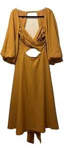 Gonna a dondolo ASOS giallo senape manica gonfia midi abito cerchio cravatta taglia 10 nuova con etichette - Foto 1 di 22