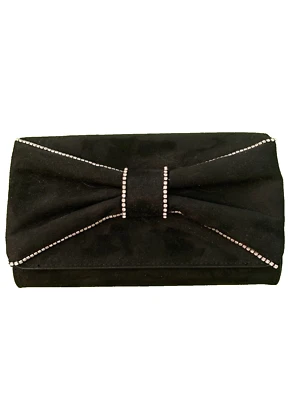 Cartera sin asas de terciopelo negra con lazo contorno de diamantes de imitación-NUEVA Foto 1 de 4