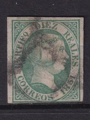 Spain 1851 MI 11 CANC VF / CAT VALUE $500 - Image 1 of 2