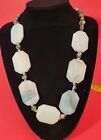 Vtg Lg Chunky Green Agate & Pynite Statement Necklace,  925 Silver, 19" JODIE M